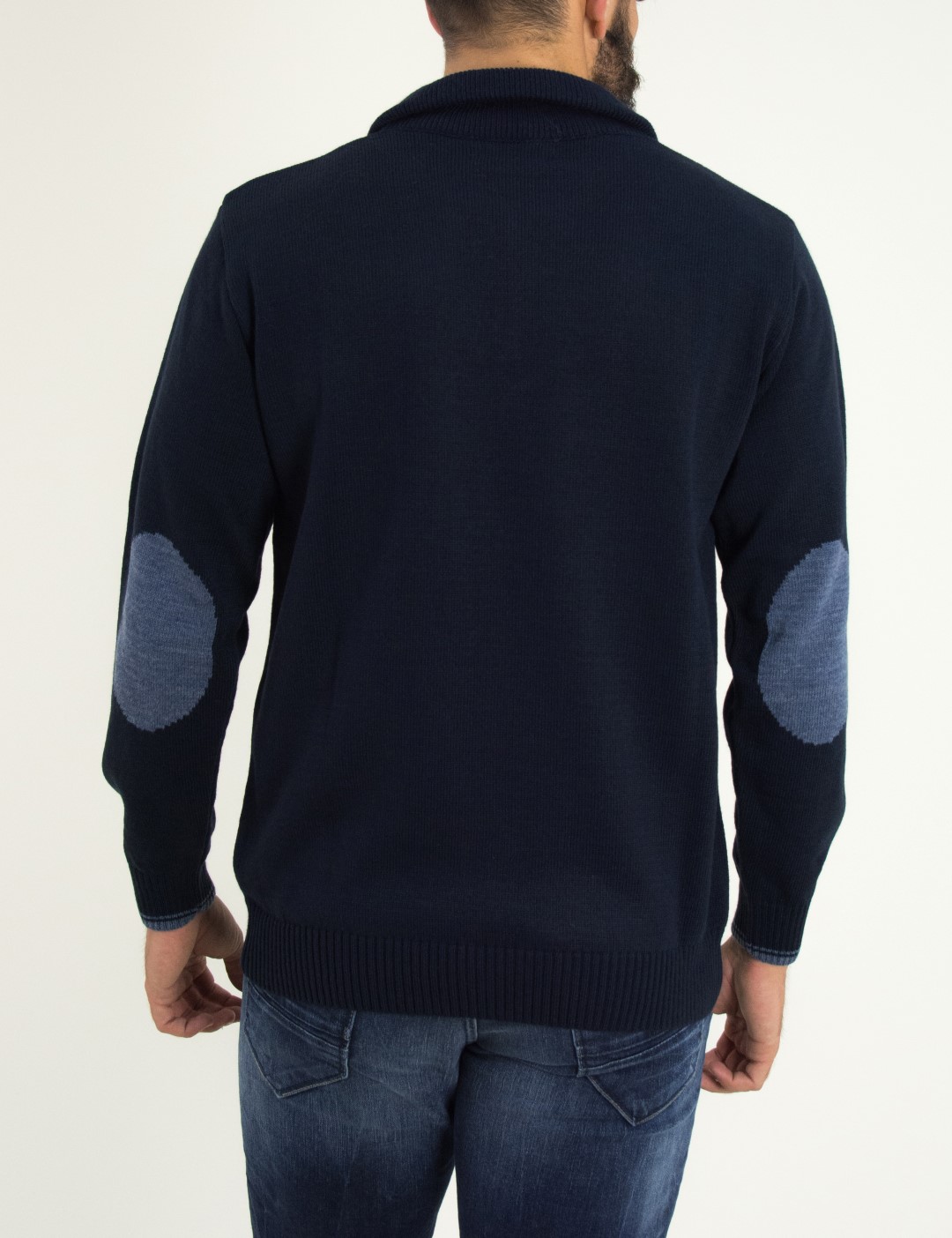 Ανδρικό μπλε πουλόβερ μονόχρωμο με γιακά Darious 18566G φωτογραφία